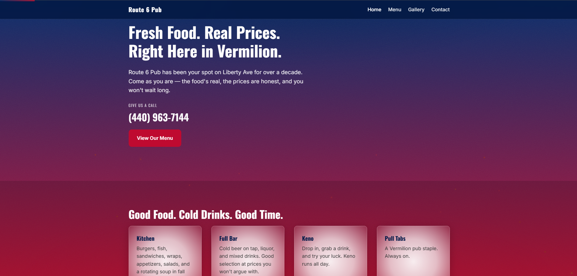 Route 6 Pub website screenshot